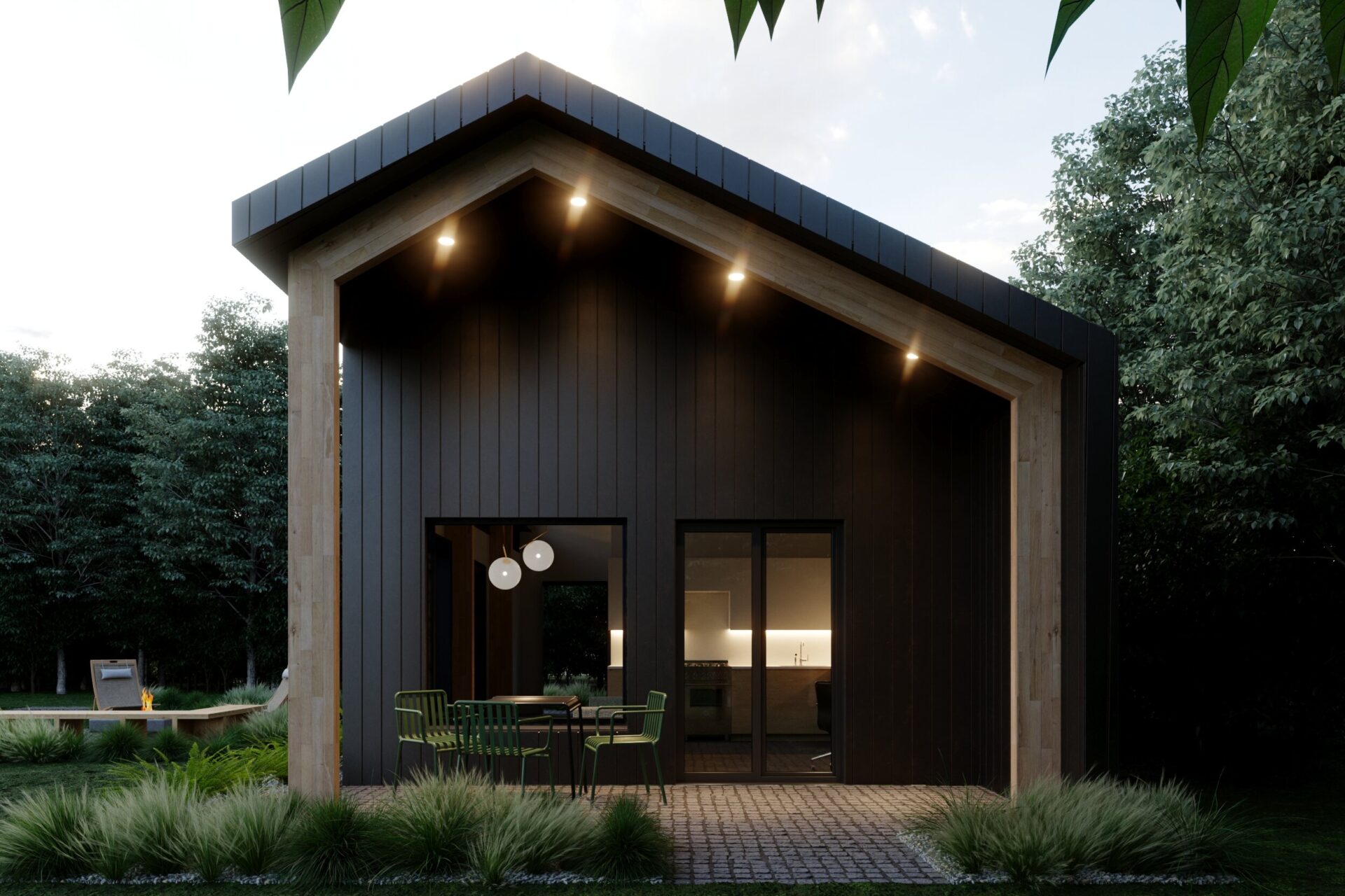 A black, modern garden suite