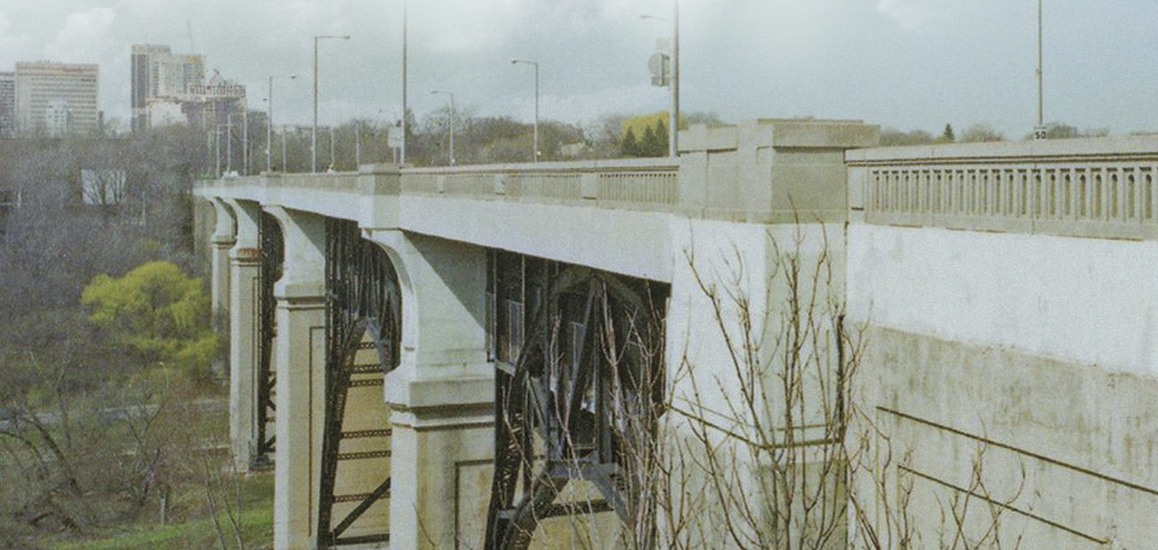 Leaside bridge as shown on the cover of the book, The Suicide Magnet